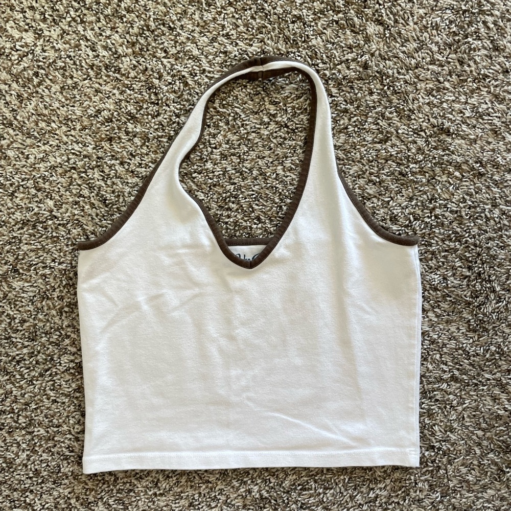 white and brown halter top